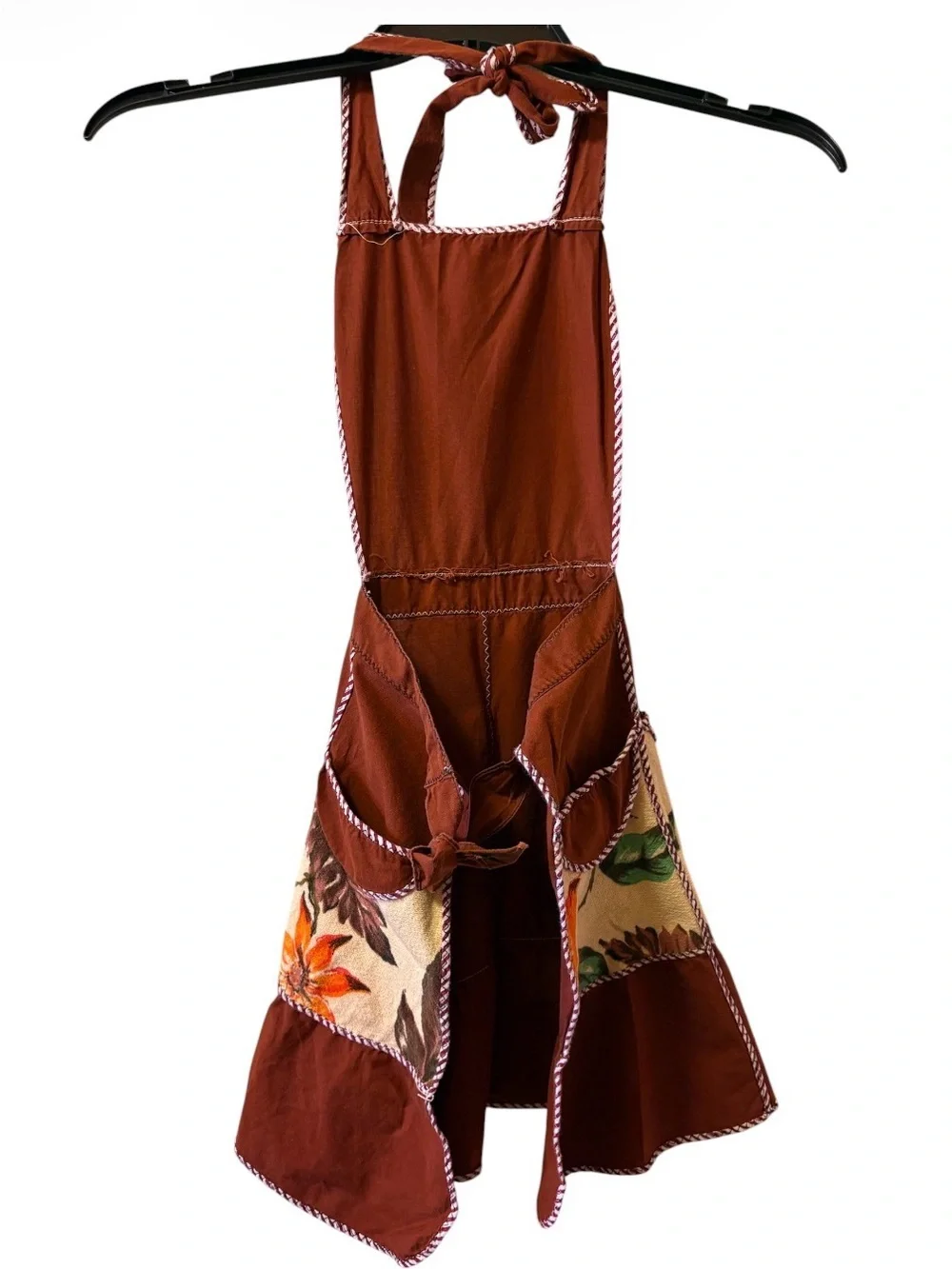 Child’s Vintage Rust Brown Floral Patchwork Apron